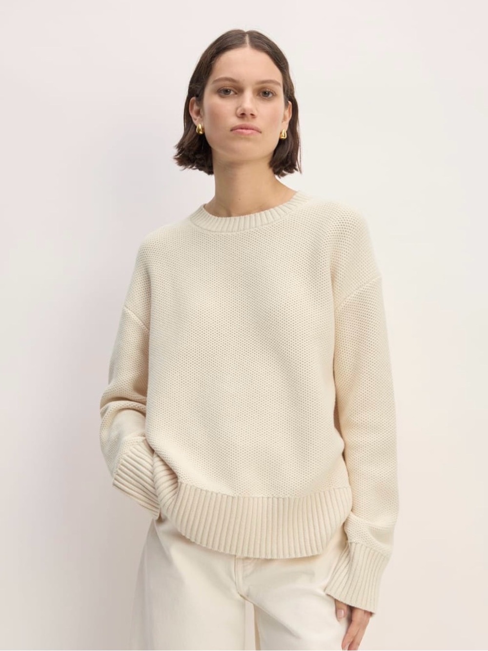 Like New Everlane Cotton Honeycomb Square Textured Crewneck Sweater size Large